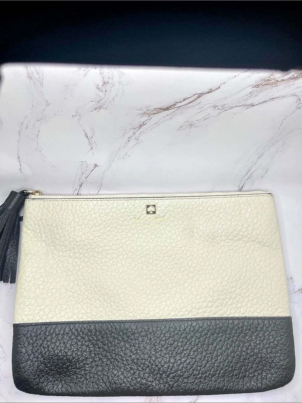Kate Spade Colorblock Tassel Clutch in White & Black Like New